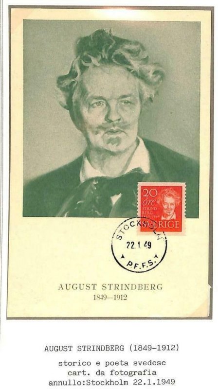 90025 - SWEDEN - Postal History - FDC MAXIMUM CARD - 1949  STRINDBERG Literature