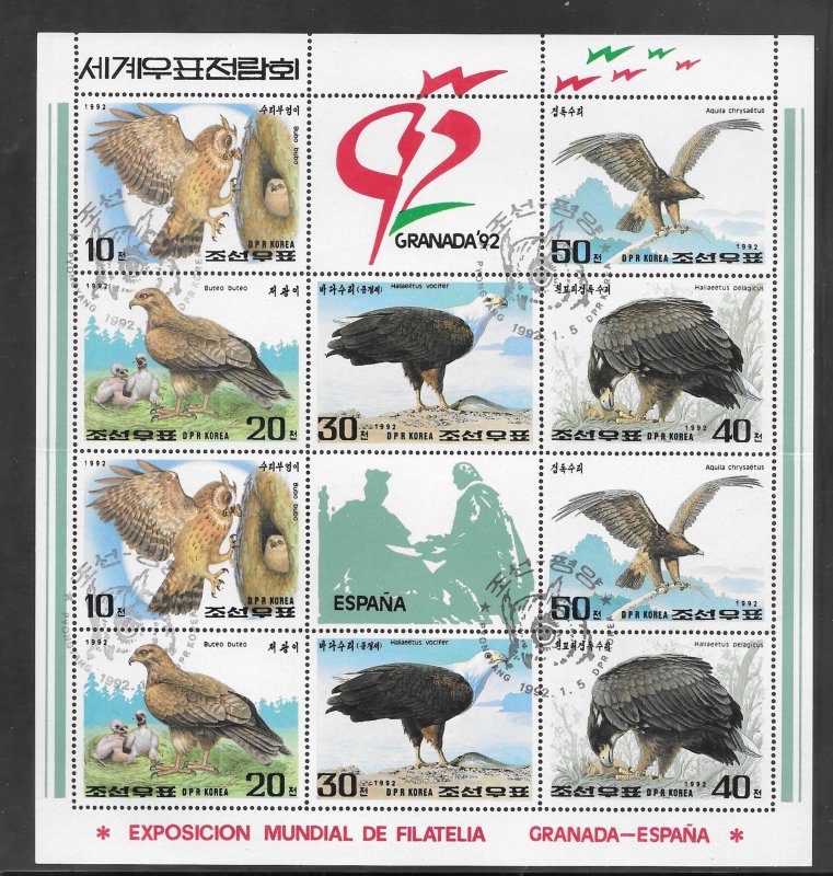 Korea DPR North #3060A Used Birds of Prey Souvenir Sheet (15657)