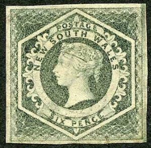 New South Wales SG90 6d greyish-green un-used (traces of gum) corner crease Cat