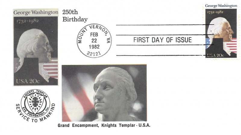 1982 FDC, #1952, 20c George Washington, Masonic
