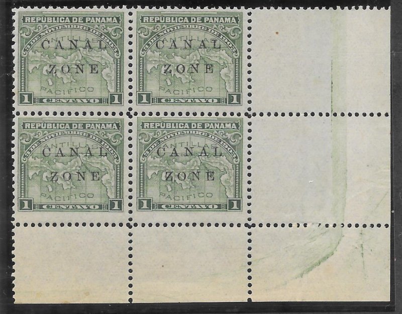 Canal Zone Scott #9 Mint NH 1c Corner Block of 4 Overprint 2018 CV $11.00+