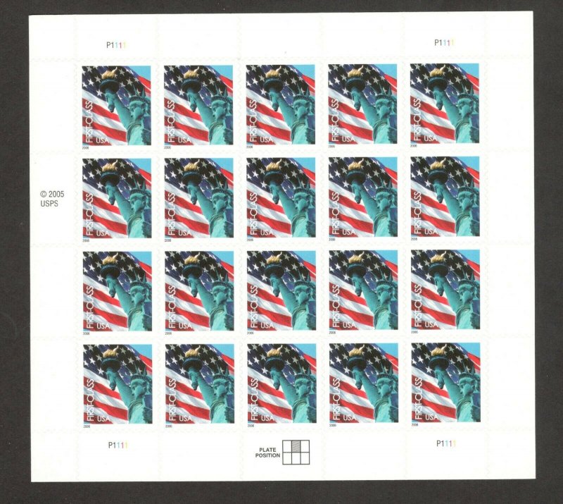 3966 Flag & Liberty Sheet Of 20 Mint/nh Selling At Face