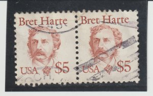 US Scott #2196  Used Pair Bret Harte $5 Dollars