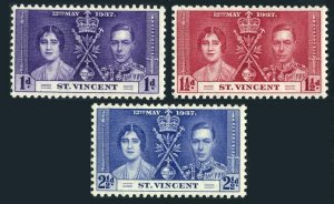 St Vincent 138-140, MNH. Mi 116-118. Coronation 1937. King George VI, Elizabeth.