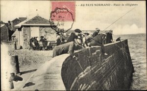 France Postcard 1906 Calvados, Men Fishing from a wall, VF Postally Used !