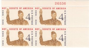 Scott # 1145 - 4c Bister - Boy Scout  Issue - plate block of 4 - MNH 