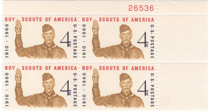 Scott # 1145 - 4c Bister - Boy Scout  Issue - plate block of 4 - MNH 