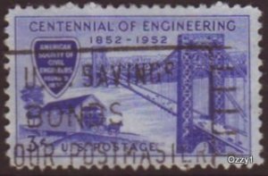 USA 1952 Sc#1012 3c Blue Centenary of Engineering USED.