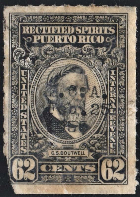 Puerto Rico #RE47 62¢ Rectified Spirits (1942) Used/Fault