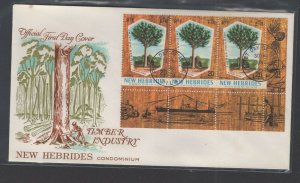 New Hebrides (English) #132  (1969 Forestry lower margin  strip of 3) cachet FDC