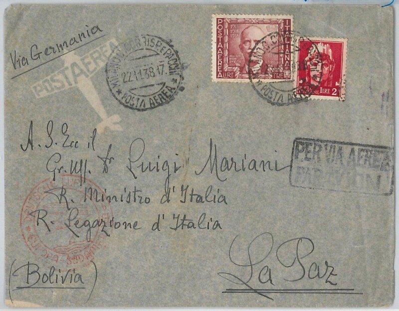 46955 - REGNO: storia postale - Sass Posta aerea 115 su BUSTA a BOLIVIA 1938