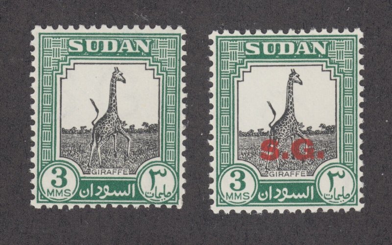 Sudan Sc 81, O46 MNH. 1941 postal & 1951 Official 3m Giraffes, fresh, bright