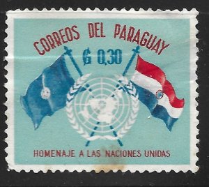 Paraguay #569 30c Flags of UN & Paraguay & UN Emblem - Used