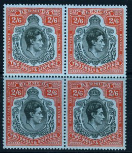 BERMUDA KG VI 1938 2/6d Black & Red on Grey-Blue BLOCK Chalk Perf.14 SG 117 MNH