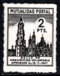 1947 Spain Revenue 2 Pesetas Postal Mutuality Stamp Of Voluntary Acquisition