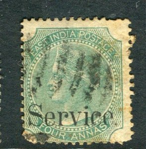 INDIA; 1867-70s classic early QV SERVICE Optd. fine used 4a. value,