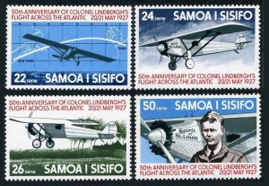 Samoa 450-453,453a, MNH. Mi 350-353, Bl.13. Colonel Lindbergh's Flight-50. 1977.