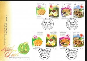 2014 HONG KONG -SG: 2033/36 LOCAL FOOD ON FIRST DAY COVER JOINT ISSUE, MALAYSIA