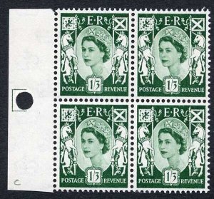 Scotland XS22a 1/3 Green Crowns Wmk Cream Paper Block 4 Broken Oblique in Value