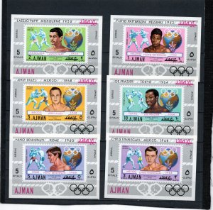 AJMAN 1971 SUMMER OLYMPIC GAMES WINNERS/BOXING SET OF 6 DELUXE S/S MNH