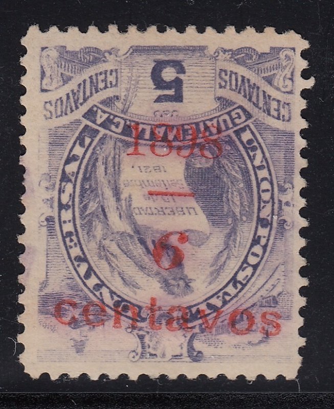 Guatemala 1898 6c on 5c Violet Inverted Surcharge MNG. Scott 77 Counterfeit