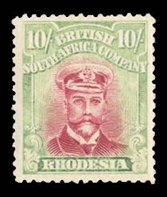 Rhodesia #137 Cat$275, 1923 10sh yellow green and carmine, lightly hinged, pe...