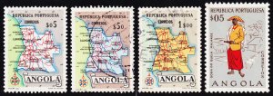 Angola Scott 386, 388, 389, 395 (1955-57) Mint/Used H F-VF C