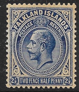 FALKLAND ISLANDS SG76 1921 2½d DEEP BLUE TONED GUM MNH