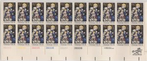 Scott 1842 - Christmas. Plate Block of 20.  MNH. OG.  #02 1842sh20