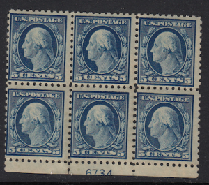 United States #428 Block of 6, MH hinge damage on back  Please see description.