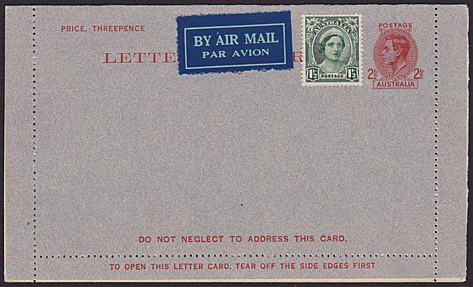 AUSTRALIA GVI 2½d lettercard unused uprated with 1½d adhesive for airmail...3704