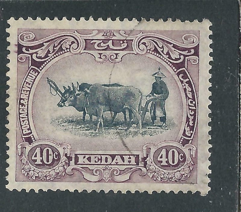 KEDAH 1921-32 40c BLACK & PURPLE TYPE 2 FU SG 35c CAT £35