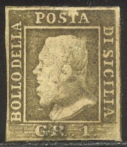 SICILY #11 Used w/Cert - 1859 1g Dark Brown