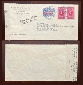 EL)1945 COSTA RICA, AIR MAIL OVERLOADED STAMP, OLD PRESIDENTS, EXAMINED COVER CI