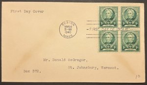 HORACE MANN #869 MAR 14 1940 BOSTON MA FIRST DAY COVER (FDC) BX5