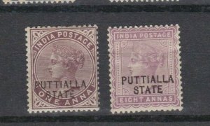 India Patiala State Stamp Scott #11-12 Hinged Mint Unused