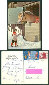 Denmark. Christmas Card.1979 2 x Seal + 130 Ore. Glostrup. Santas With Horse.