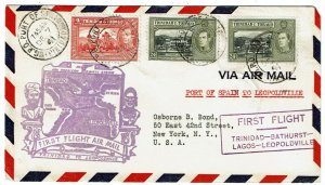 Trinidad & Tobago DEC 7, 1941 first flight cover to Leopoldville, Ioor cachet