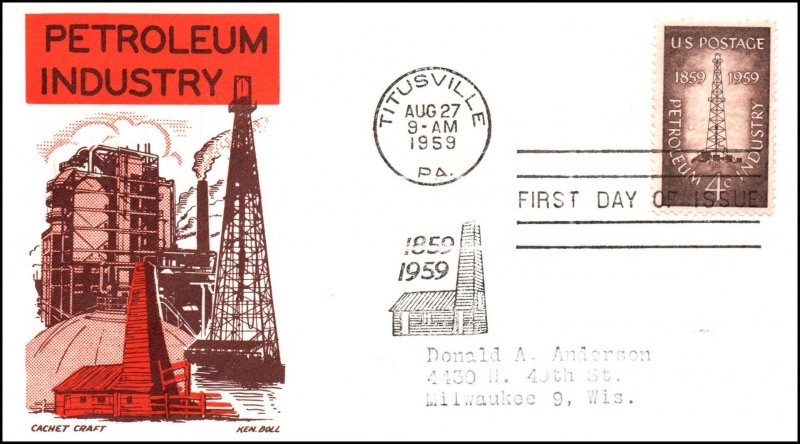 US 1134 Petroleum Cachet Craft Boll Typed FDC