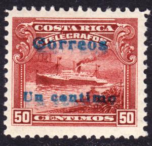 Costa Rica Scott 89b  light double surcharge  F to VF mint OG HR.