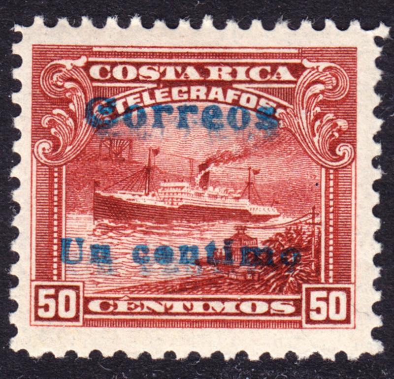 Costa Rica Scott 89b  light double surcharge  F to VF mint OG HR.