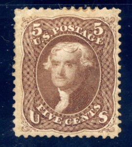 US SCOTT #105 UNUSED-REGUMMED W/ CROWE CERT FLAWS (4/9/24 GP)