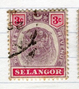 MALAYA  SELANGOR 1895 classic Tiger issue fine used 3c. value