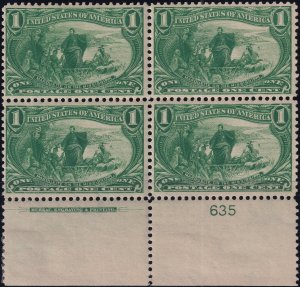 #285 Mint NH, F-VF, Plate number block of 4 with imprint (CV $440) (CV $75 - ...