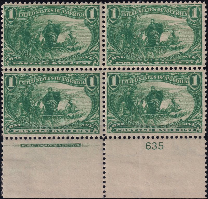 #285 Mint NH, F-VF, Plate number block of 4 with imprint (CV $440) (CV $75 - ...