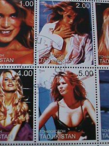 TAJIKISTAN-1999 FAMOUS SEXY MOVIE STAR-CLAUDIA SHIFFER CTO SHEET FANCY CANCEL