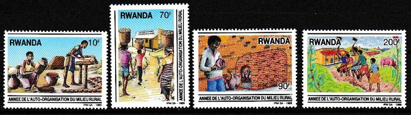 Rwanda 1989 Scott 1334-1337 Rural Organization Yeart MNH