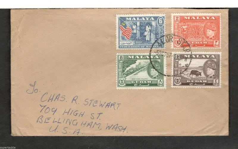 1957 cover Alor Star, Malaya - Bellingham WA Kedah #84-85 & 87 Malaya #80 F-VF