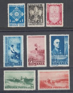 Romania Sc B63-B65, B94-B98 MLH. 1936 Boy Scouts + 1938 Grigorescu 2 cplt, sets