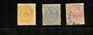 Iceland #15, 17, 18 (IC377) numerals 3a orange, 20a blue, 40a red violet,CV$127.